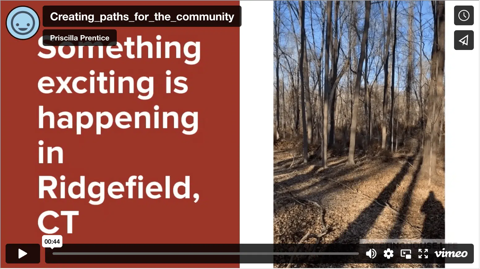 Placeholder screen for video about the meetinghouse walking path project